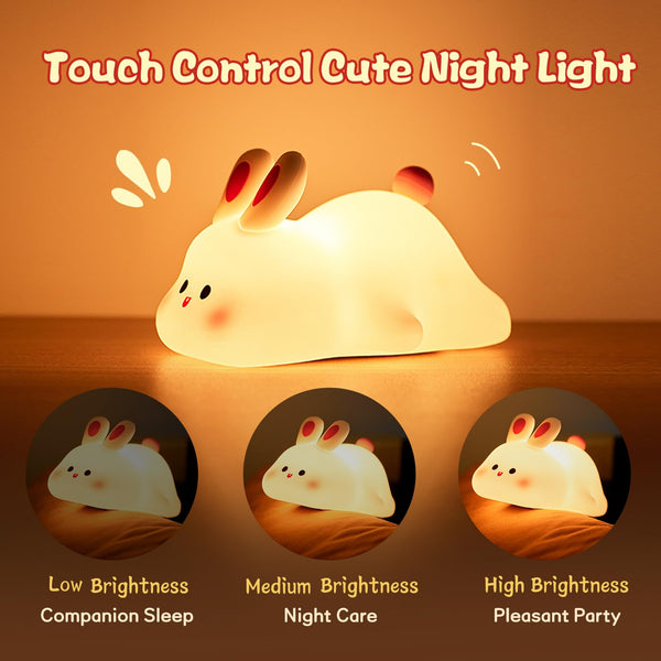 Cute Rabbit Silicone LED Night Light – Touch Sensor Lamp
