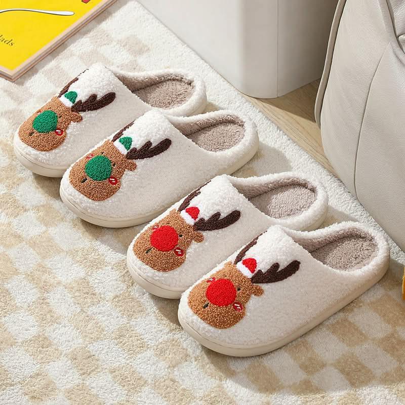 Christmas winter elk cozy indoor slippers with plush material and warm artificial wool lining