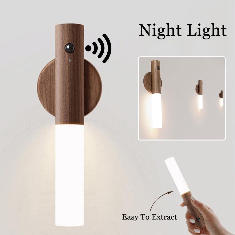 Auto LED Magnetic Wood Wireless Night Light with PIR Motion Sensor