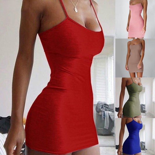 Pure Color Halter Neck Bodycon Dress – Slim & Stylish