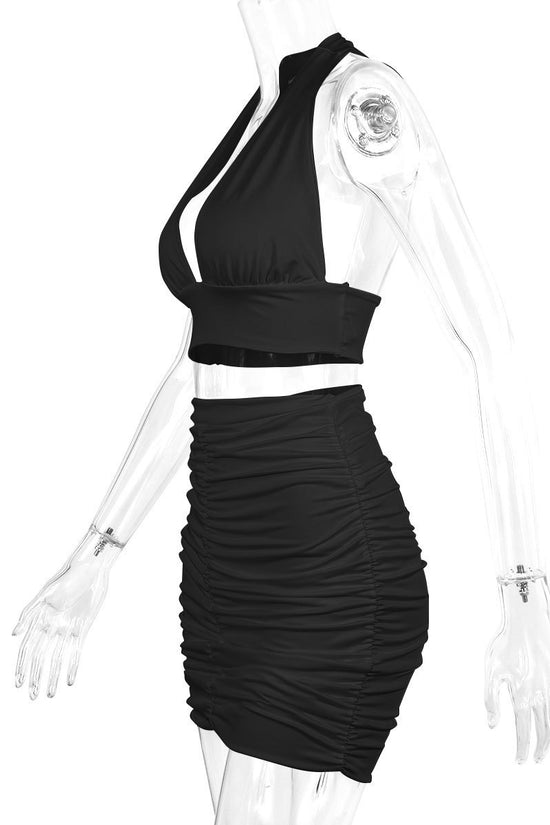 2PCS Women’s Halter Lace-Up Top & Pleated Skirt Set