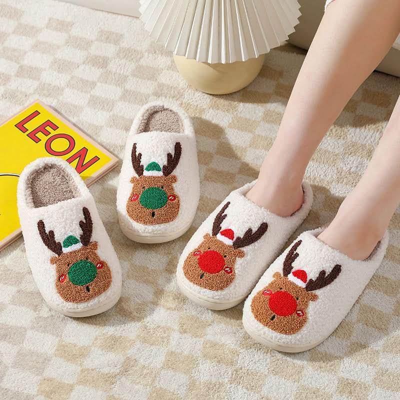 Christmas Winter Elk cozy plush indoor slippers with warm reindeer design