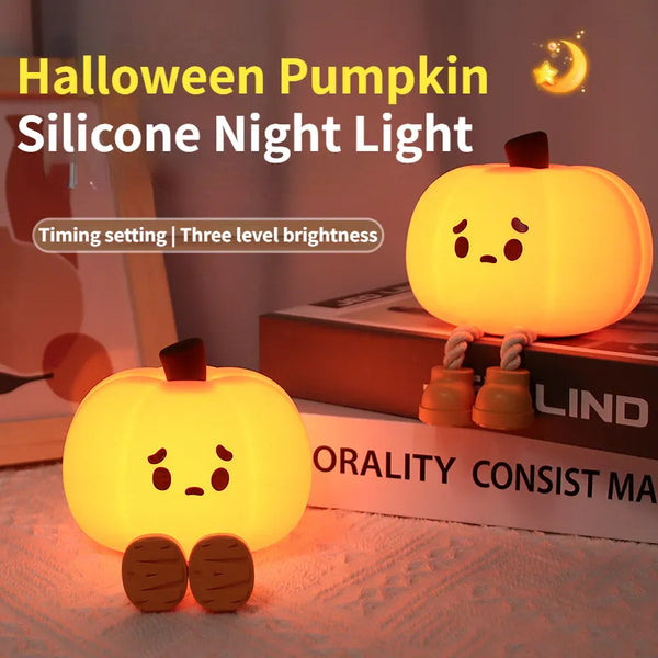 Cute Pumpkin Night Light | Touch Dimmable Rechargeable Silicone Lamp