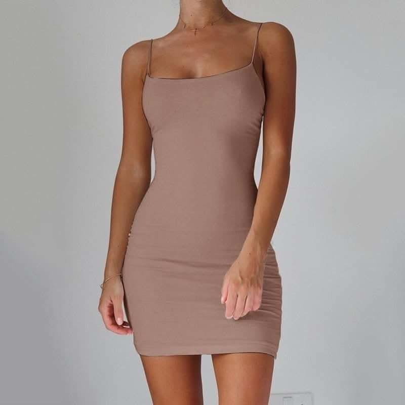 Pure Color Halter Neck Bodycon Dress – Slim & Stylish