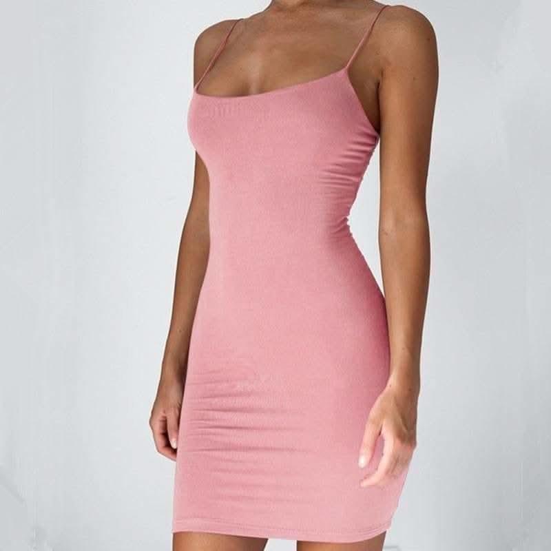 Pure Color Halter Neck Bodycon Dress – Slim & Stylish