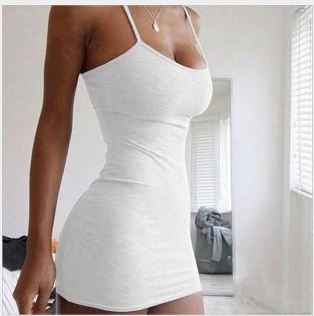 White Pure Color Halter Neck Bodycon Dress for Women – Slim Fit, Elegant Style