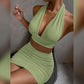 2PCS Women’s Halter Lace-Up Top & Pleated Skirt Set