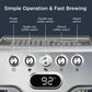 Control panel of premium 20-bar espresso machine with coffee and steam switches and temperature display